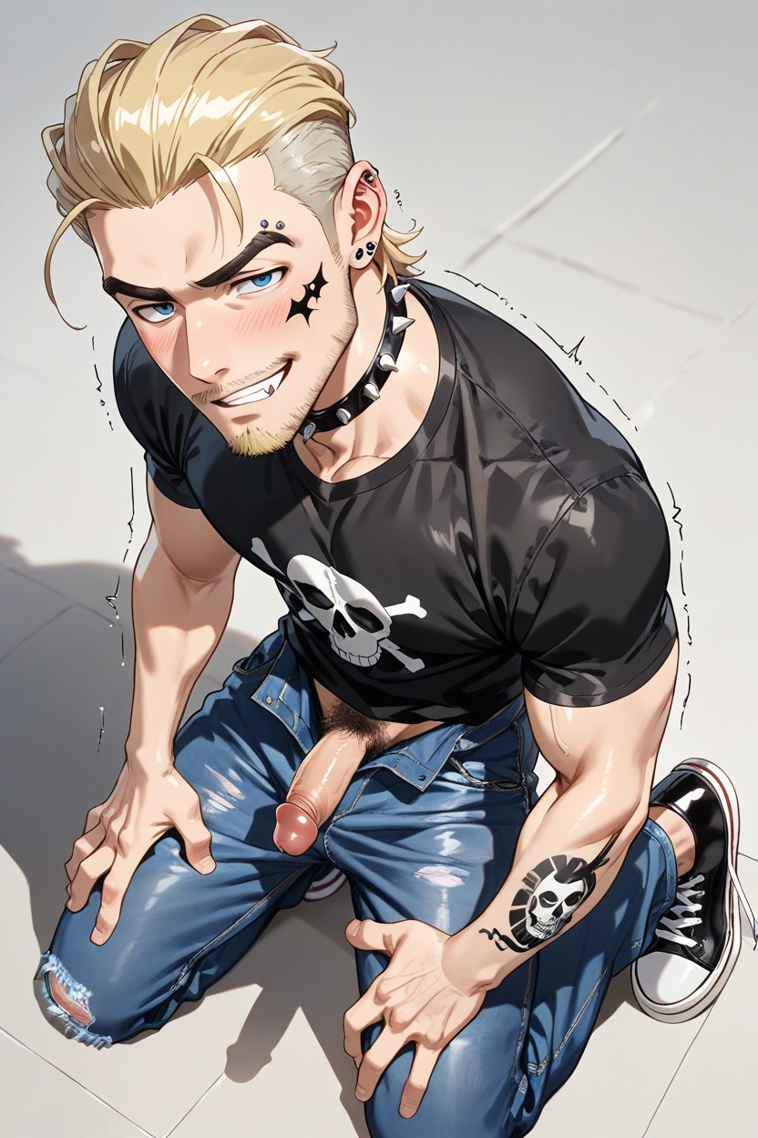 Top Down, Masculine Punk Kneeling Down, Punk AI Gay Porn