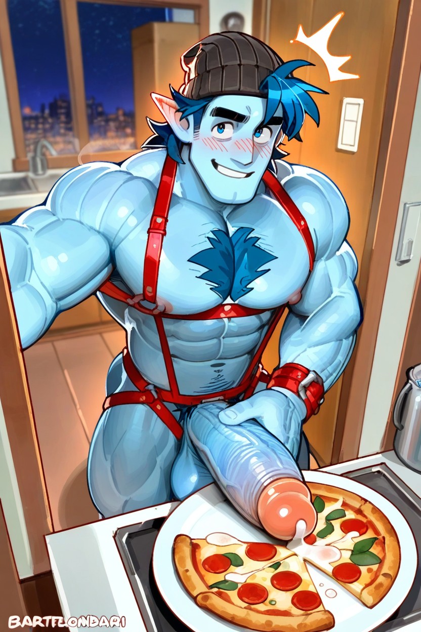 Muscular, Hot Sexy Hunk, Kitchen AI Gay Porn