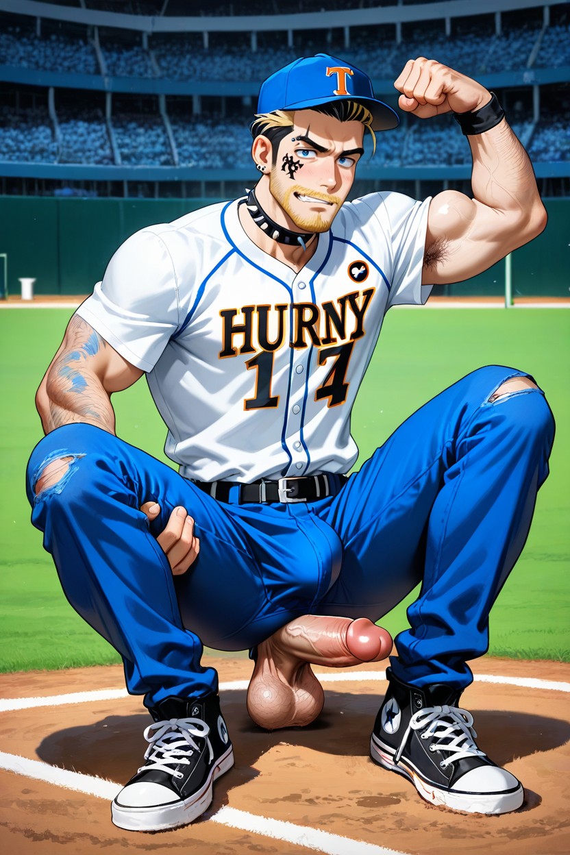 Blue Eyes, Baseball Hat, Black And White Converse Shoes AI Gay Porn