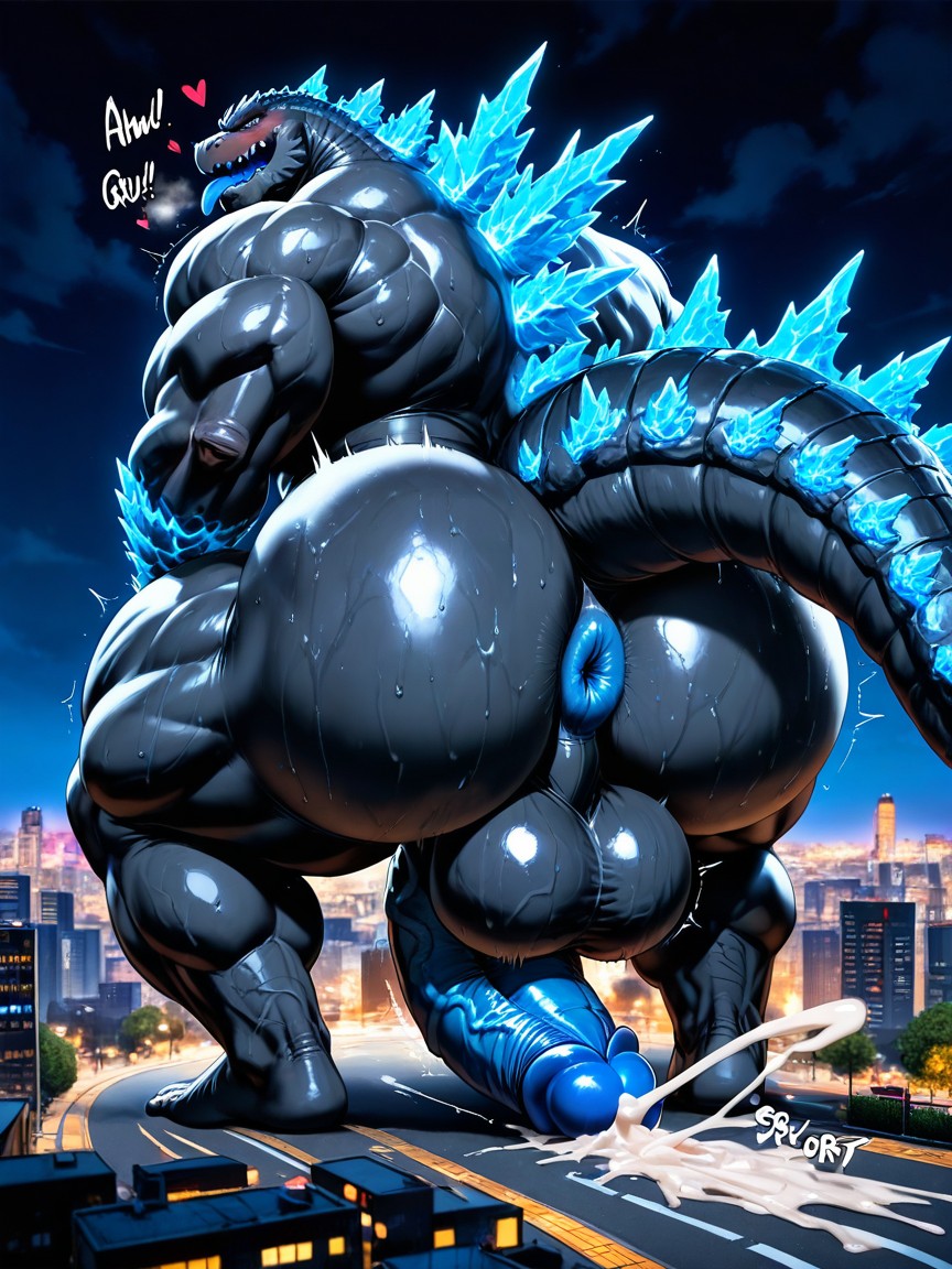 Impossibly Long Hyper Penis, Blue Tongue, Large Butt AI Gay Porn