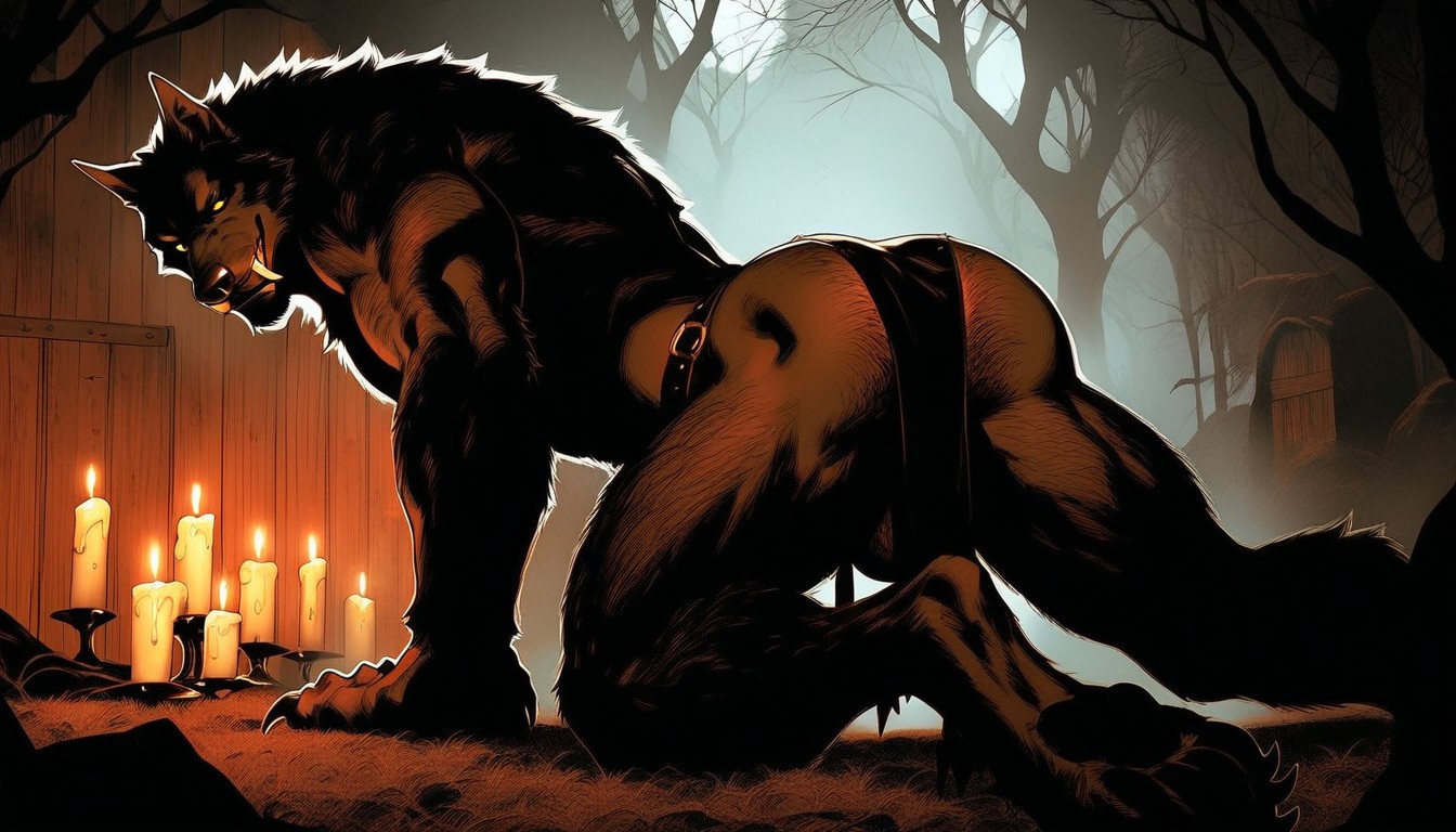Rear View, Werewolf Looking Over Its Shoulder Smiling, K Resolution AI Gay Porn