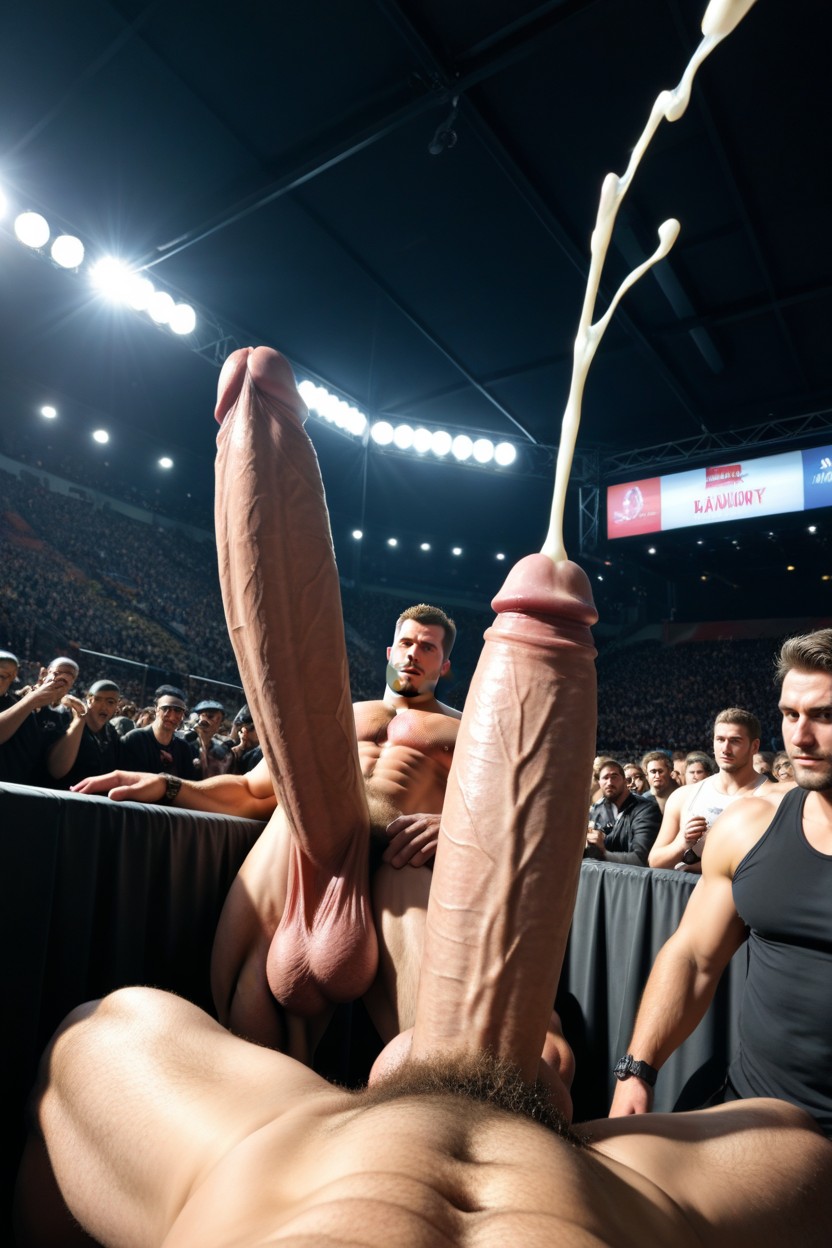 Gigantic Uncut Dick, Correct Anatomy, Crowd Of Many Handsome Men Below First Person Penis 게이 AI 야짤