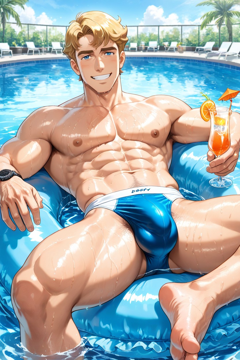 Swimmer Coach, Sweat, Cocktail In One Hand AI Gay Porn