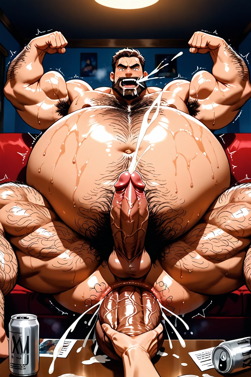 Big Hairy Legs, Cumming Hard, Staring At Viewer AI Gay Porn
