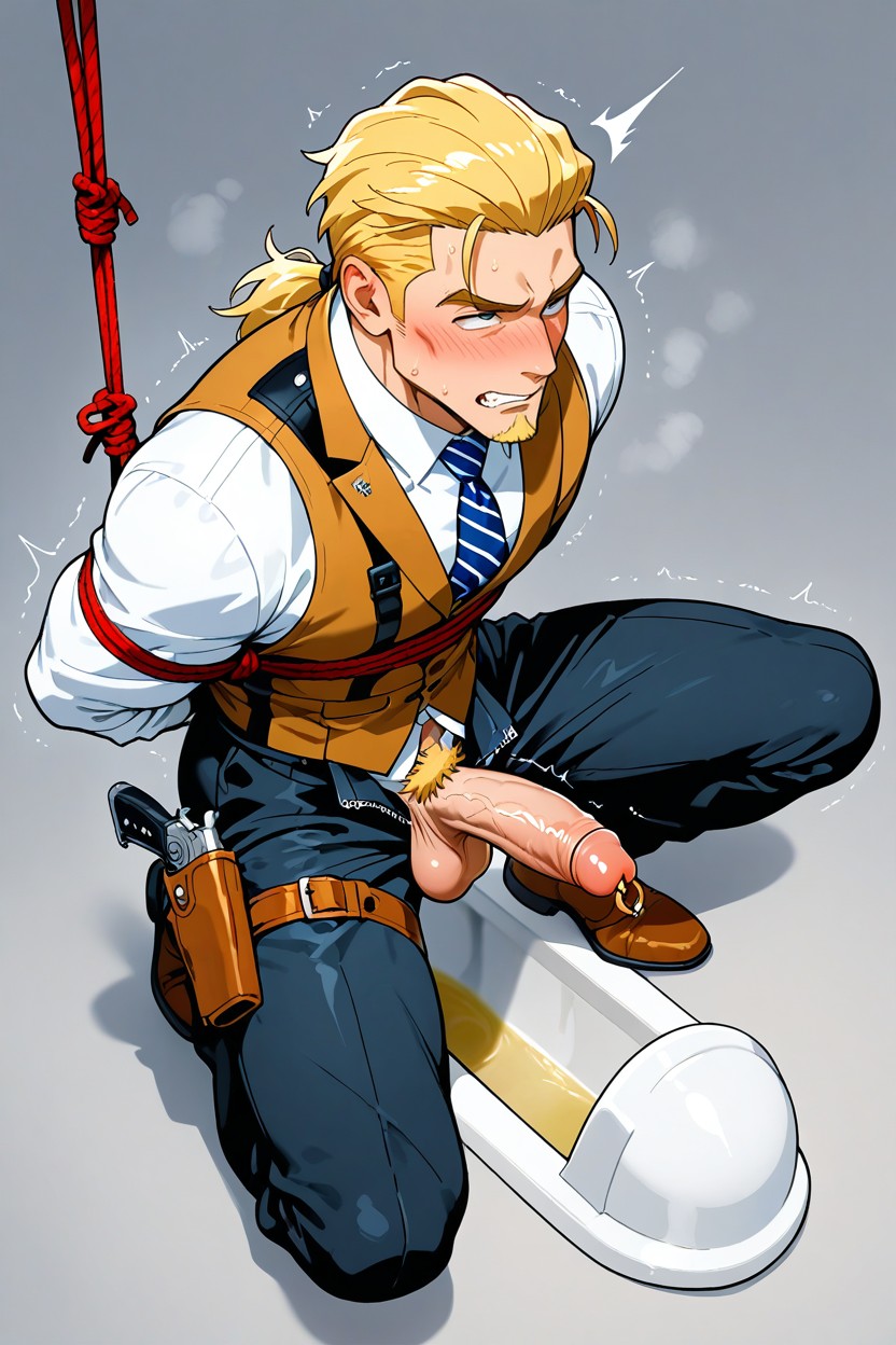 Blonde Goatee, Black Nylon Smart Dress Socks, Soft Cock AI Gay Porn