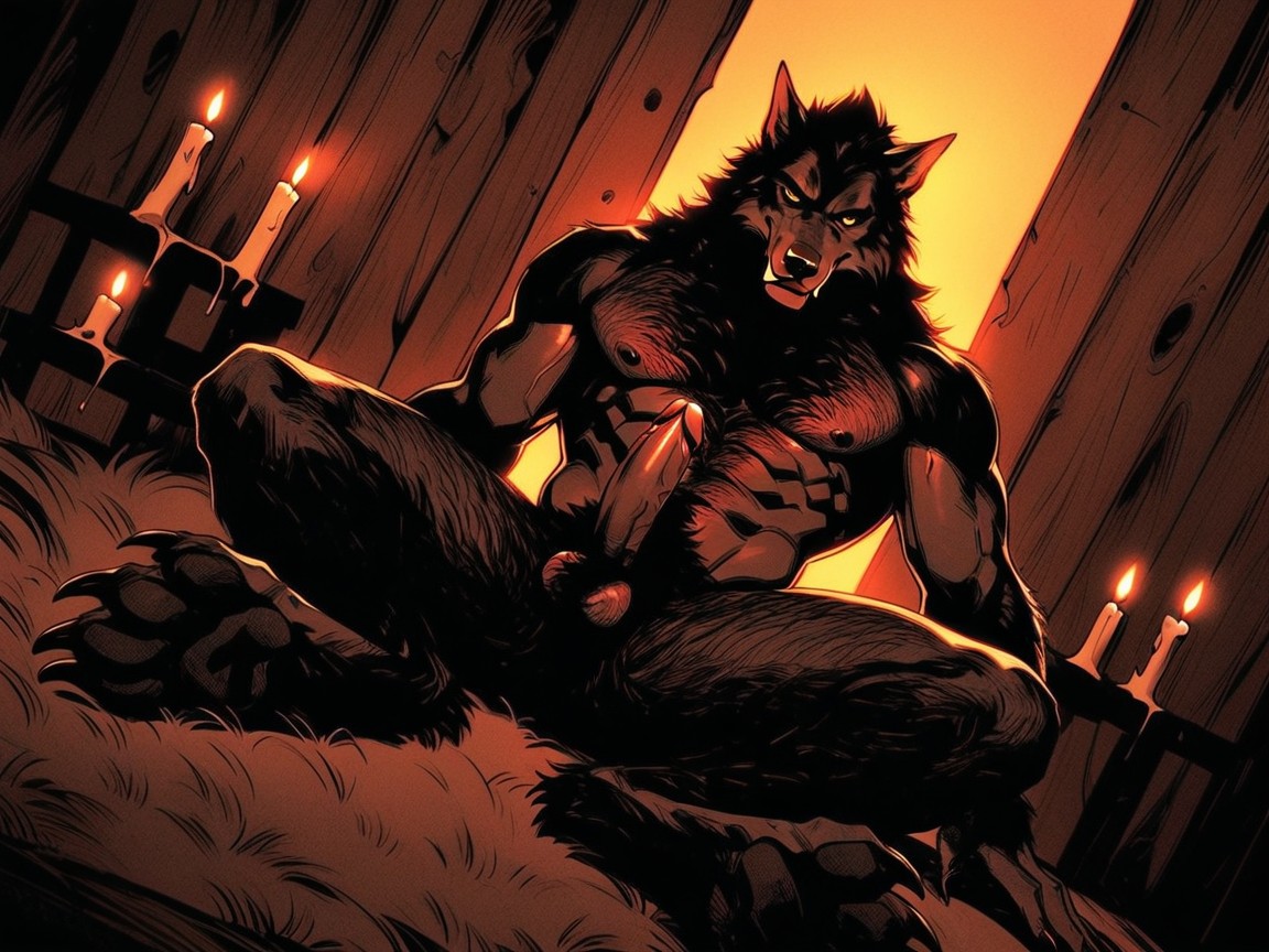 Paw Feet, Soft Sheathed Hairy Penis, Legs Spread And Posing Seductively AI Gay Porn