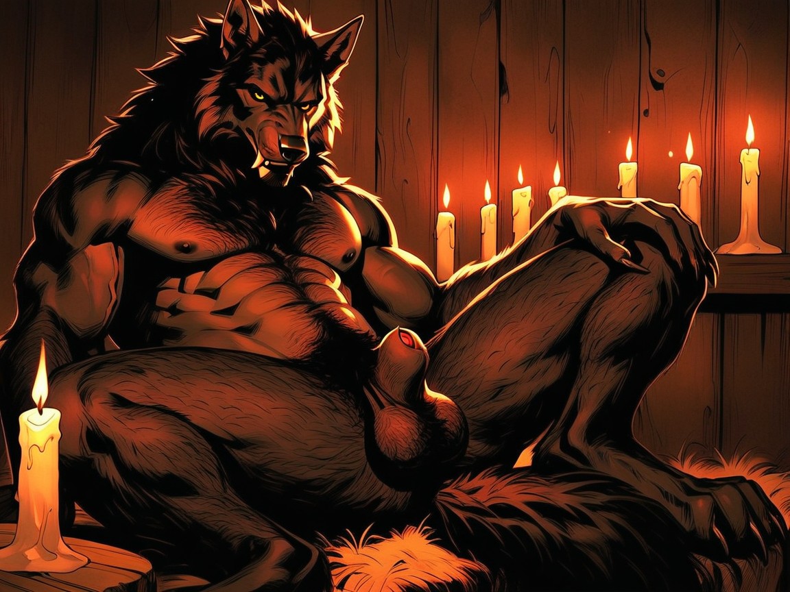 Piernas Abiertas, The Werewolf’s Hairy Muscular Upper Body, Desaturated Cool Tones Porno gay IA