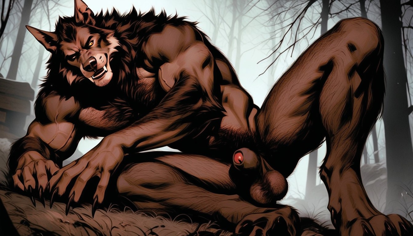 Yellow Eyes, Side View, Detailed Brown Fur AI Gay Porn