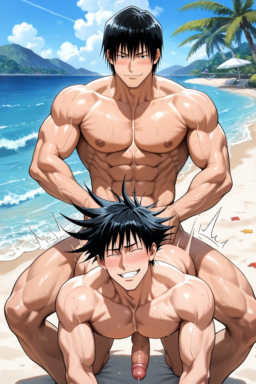 Beach, Naked Goku, Tall Fushiguro Touji Fucking Goku AI Gay Porn