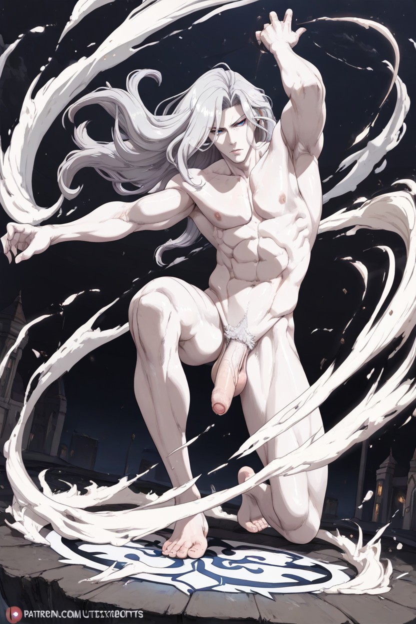 Pale Skin, White Long Hair, Full Body Visible AI Gay Porn