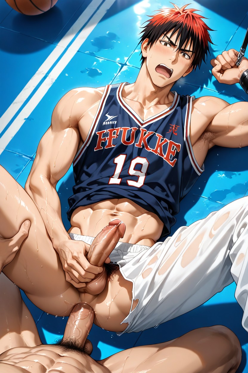 The Top Fondle Bottom's Penis With His Hand, Realistic Lighting, Penis And Abs Fully Visible Porno gay IA