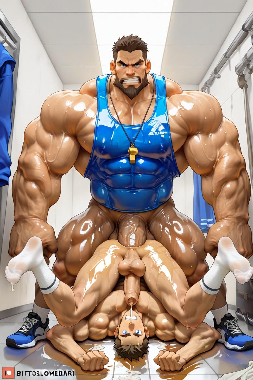 Eyes Ringed With Black, Musculars Jockslong White Socks, Fucking AI Gay Porn