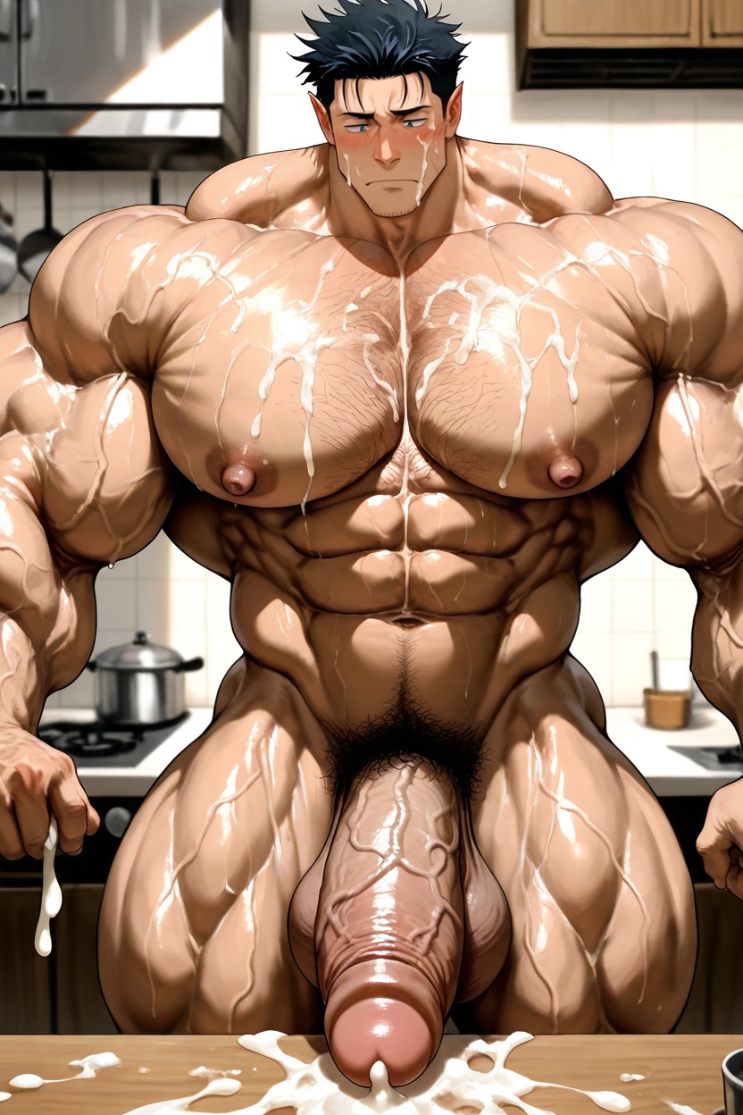 Pubic Hair, Hyper Chest, Beitemian Art Style AI Gay Porn