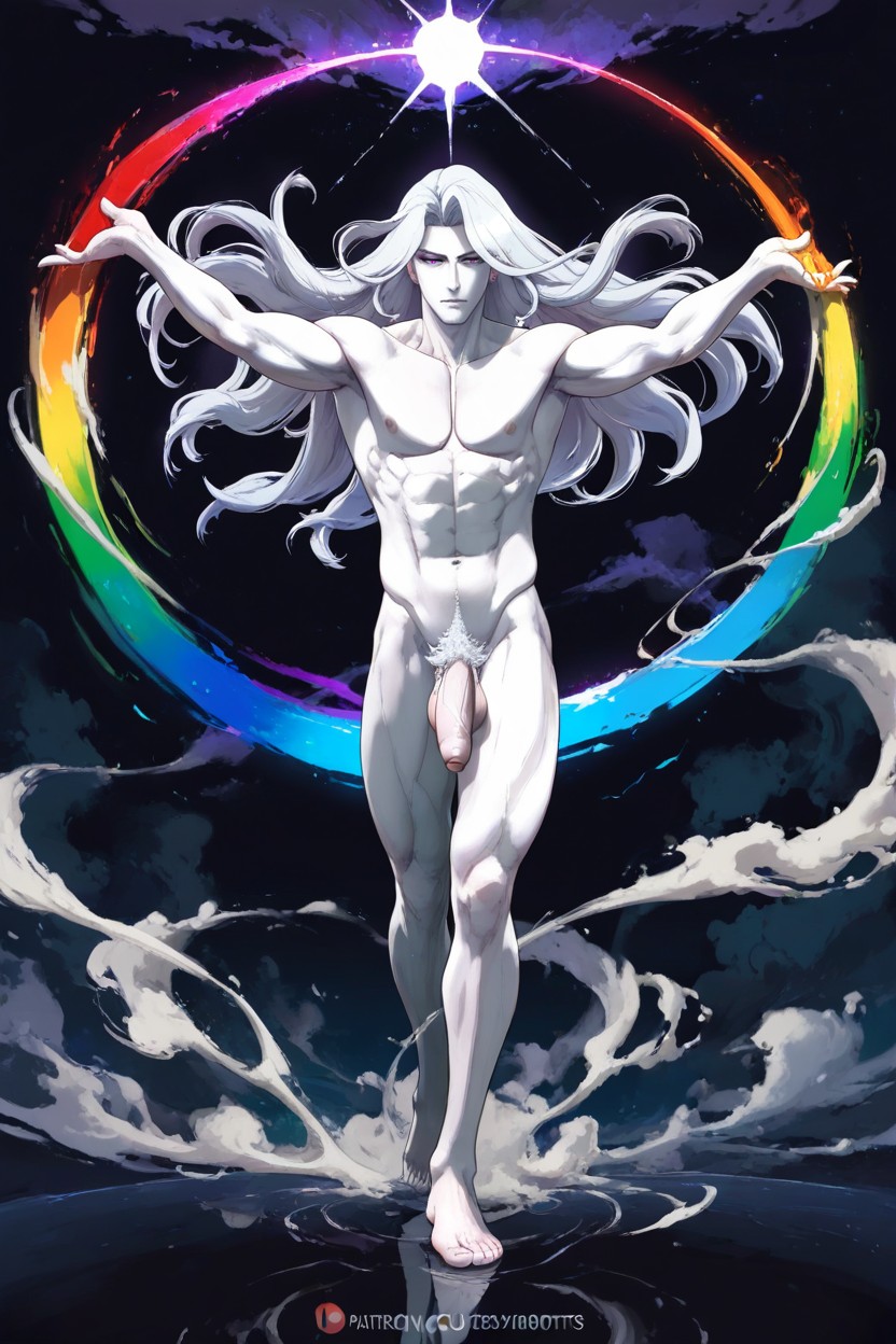 Night, White Long Hair, Naked AI Gay Porn