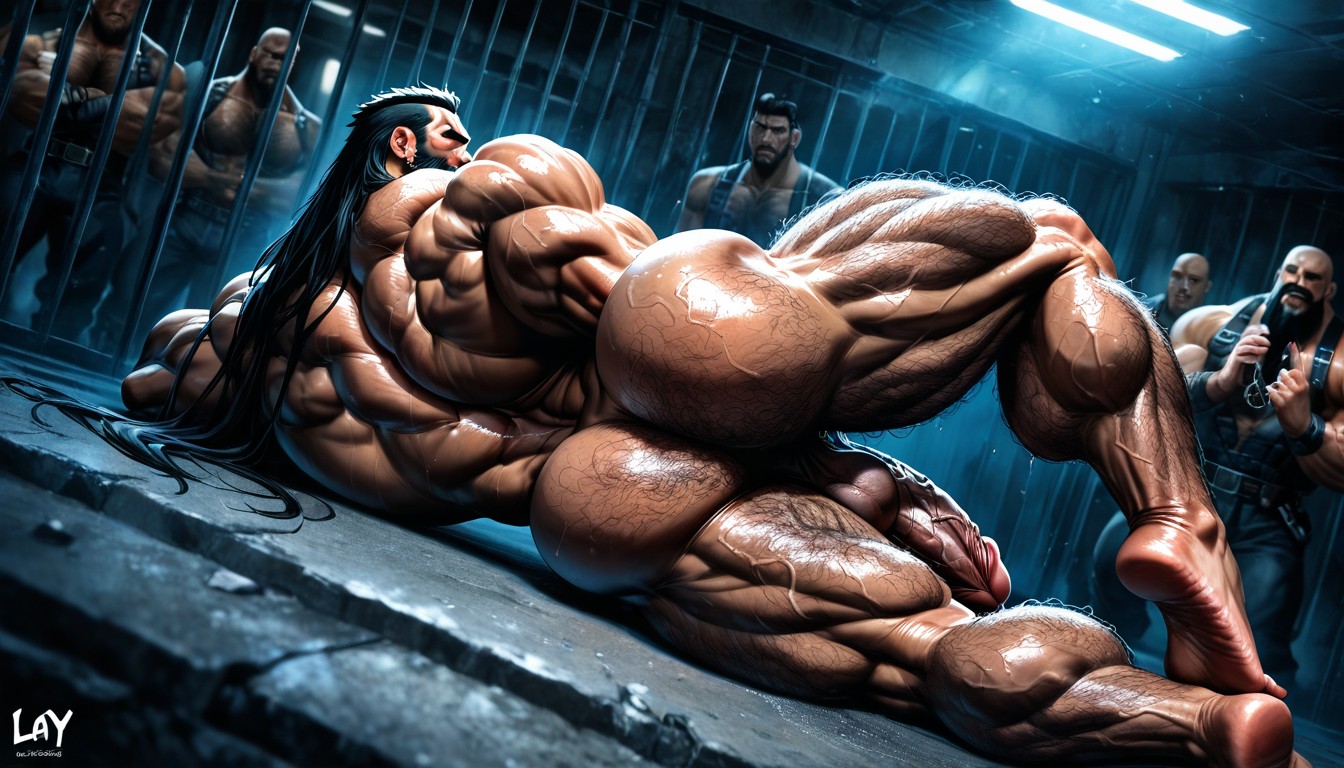 Incredibly Wide Shoulders, Very Sweaty And Oiled, Low Hanging Balls AI Gay Porn