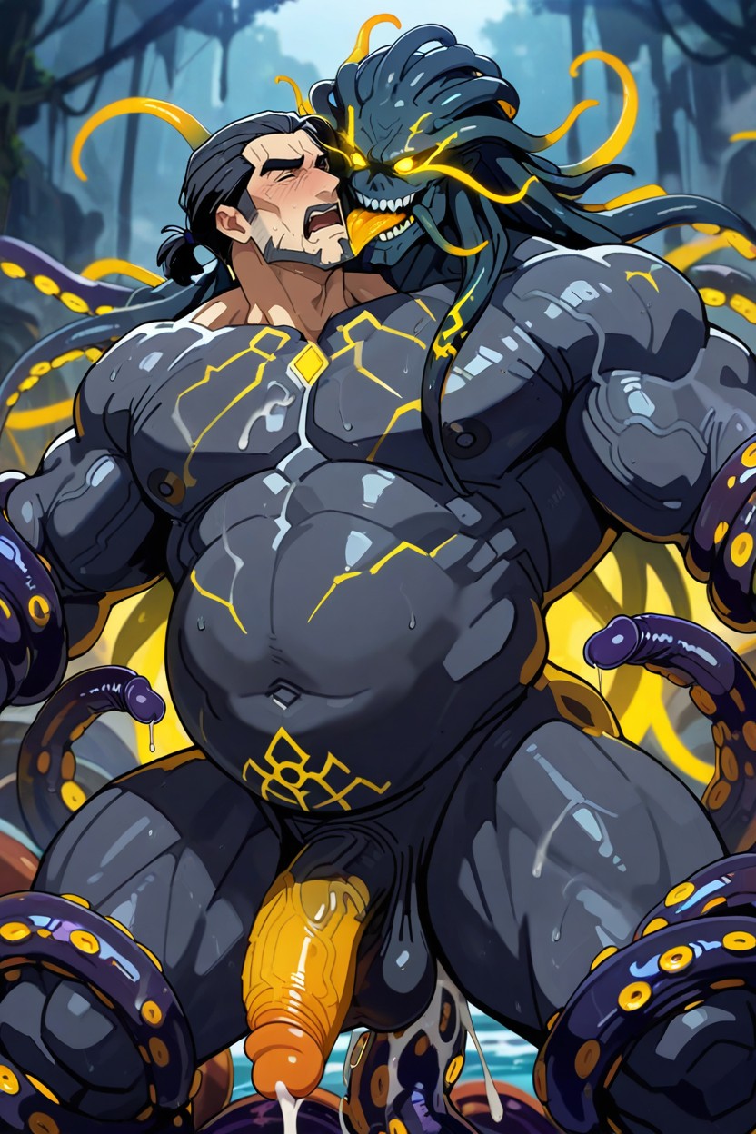 Black Skin Monster, Monster Has Tentacles, Dilf Is Bottom AI Gay Porn