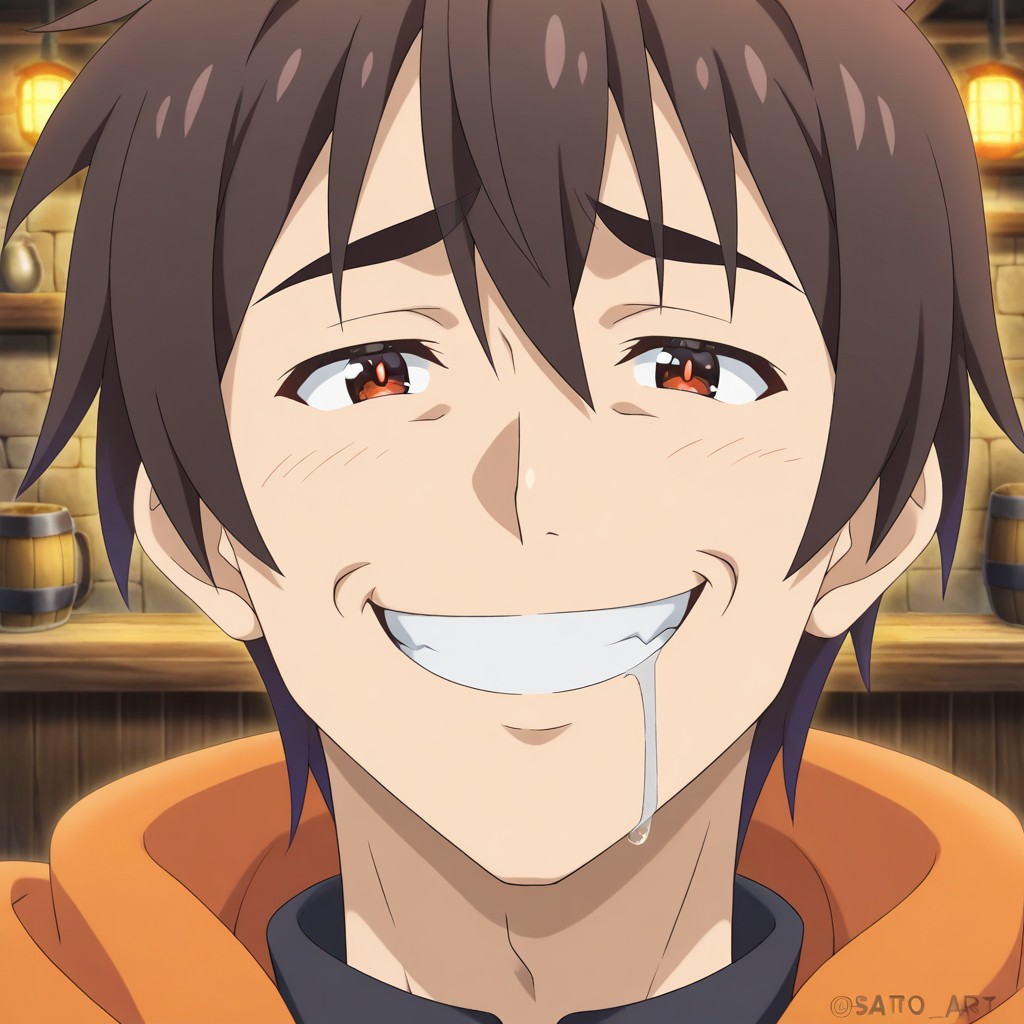 Konosuba Tavern Location, Original Sato Kazuma, Gentle Expression Porno gay IA