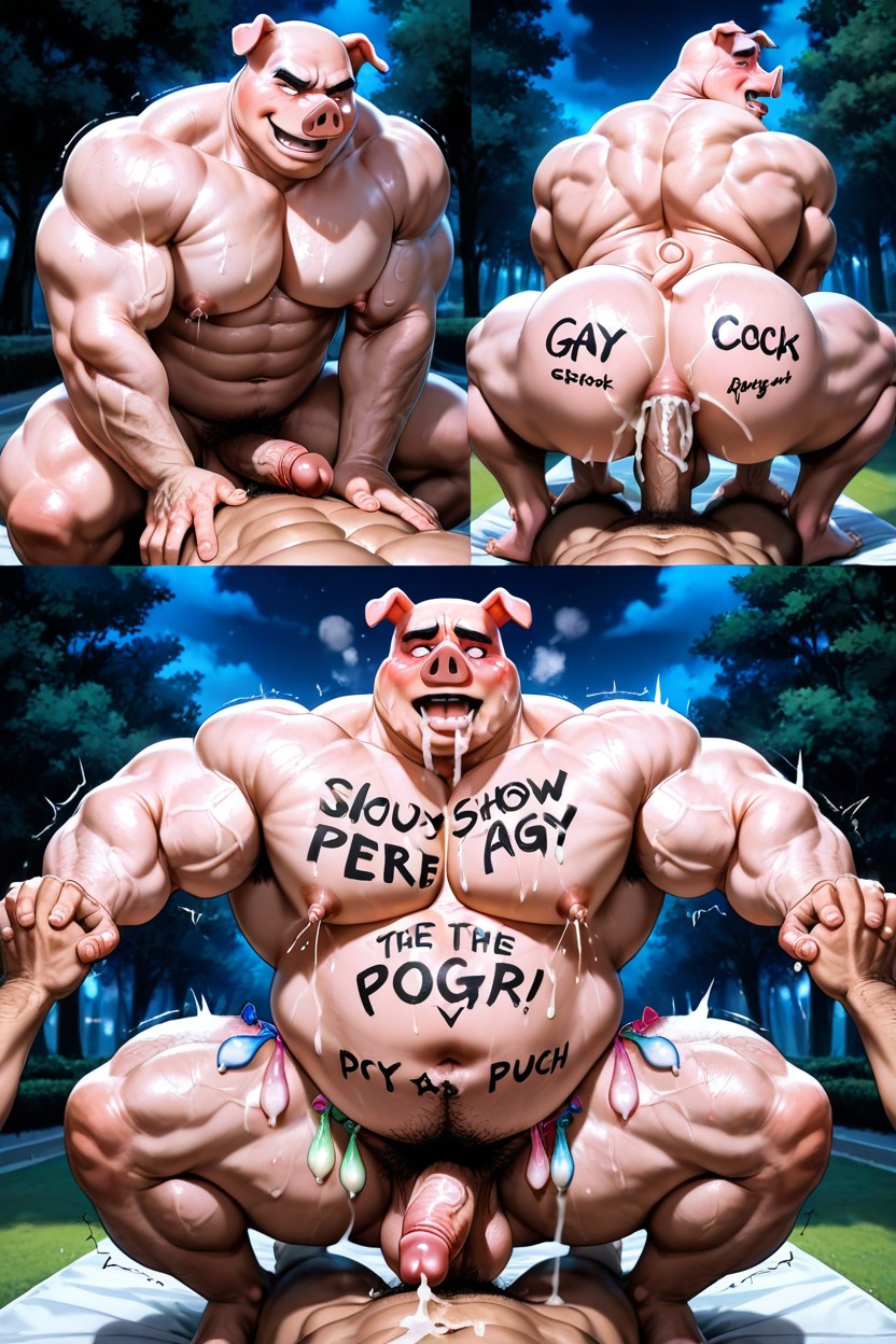 Park, Oversized Muscles, Handsome Face AI Gay Porn