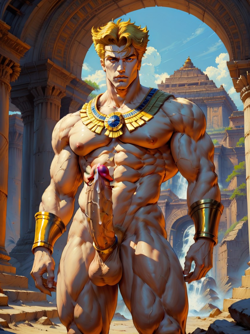 Huge Cock, Subject In Ancient Aztec Temple, Oversized Muscles AI Gay Porn