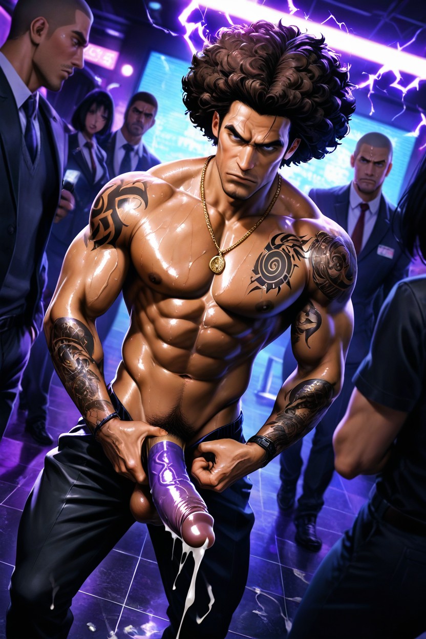 Big Realistic Purple Dildos, Horny Aggressive Tops, Manly Shaved Face AI Gay Porn