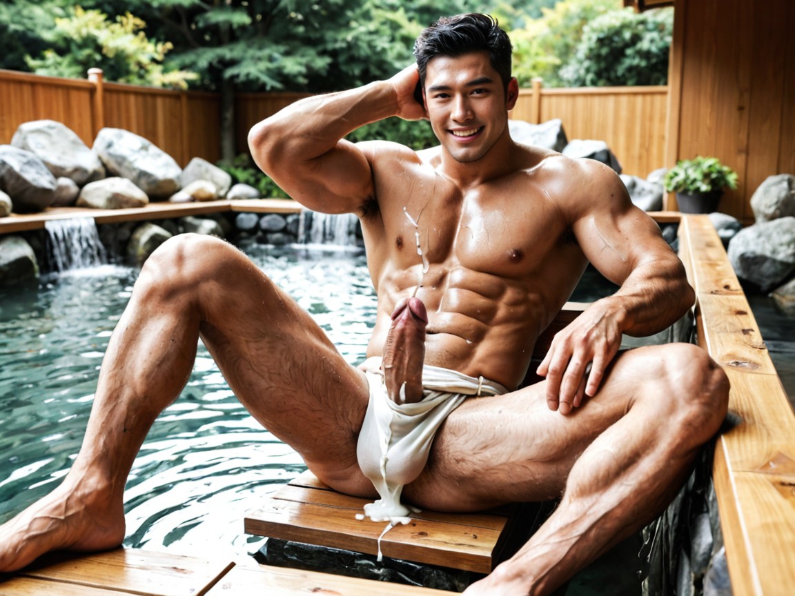 Thick Pubic Hair Between The Belly Button And Penis, Erect Dick, Muscular AI Gay Porn