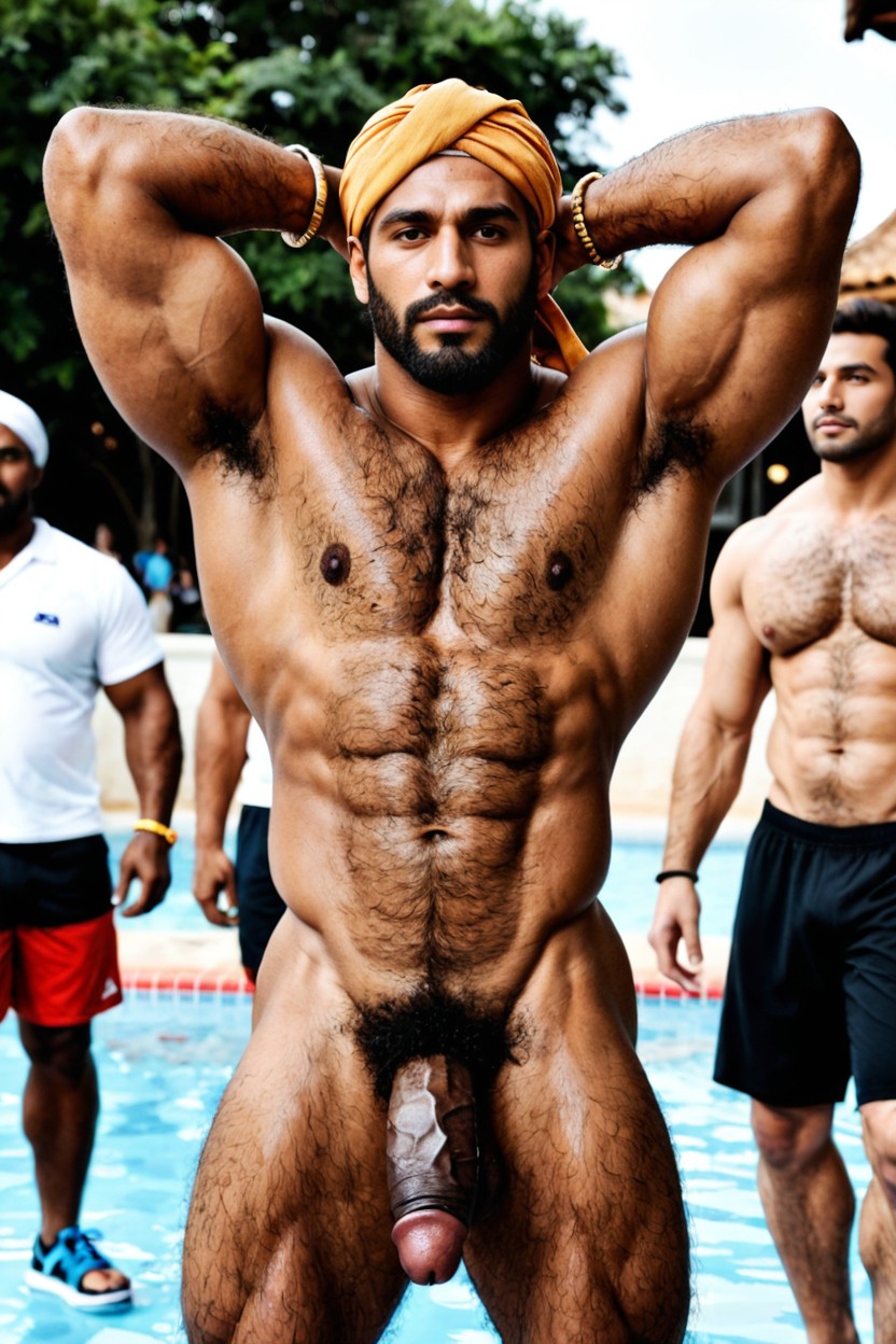 Dark Brown Balls, Long Black Curly Beard, Broad Shoulder AI Gay Porn