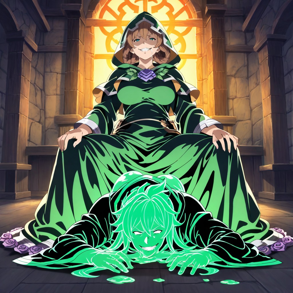 Post-battle Exhaustion Pose, Half-lidded Empty Eyes, Rosetta Wears Mint Green Mage Robes AI Gay Porn