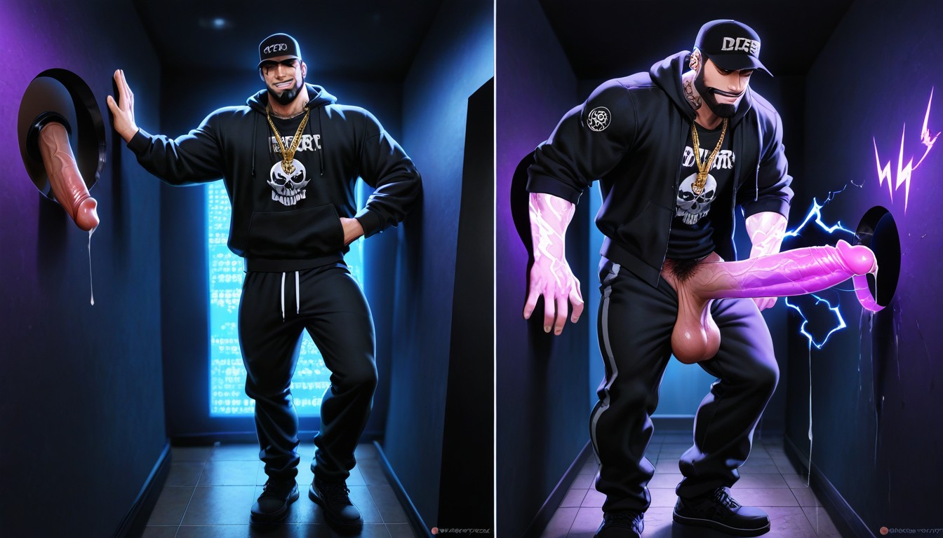 Pulling Up Hoodie, Solo, Black Hair AI Gay Porn