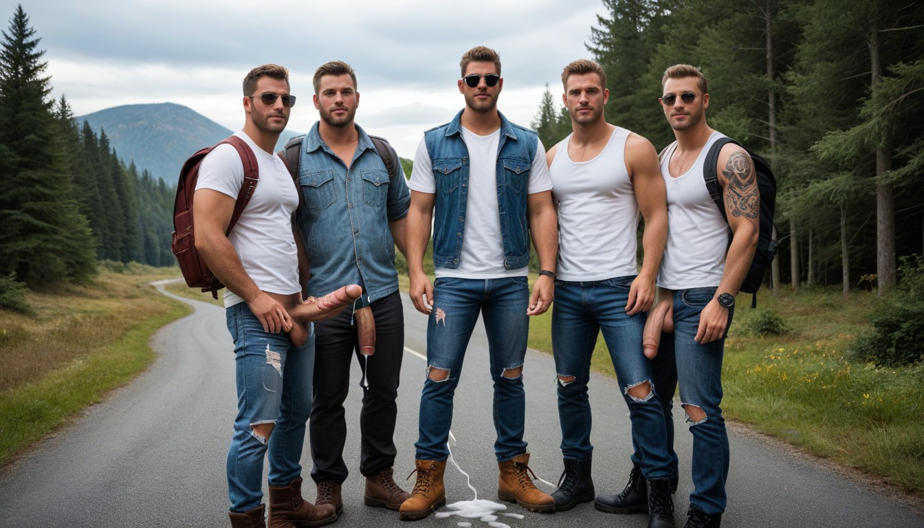 Backpack At His Feet, Horny Dominant Look, Powers AI Gay Porn