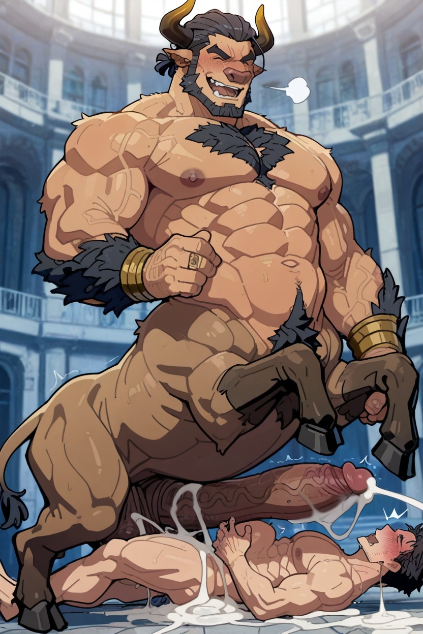 Orgasm, Cock Stretch, Humantaur Giant AI Gay Porn