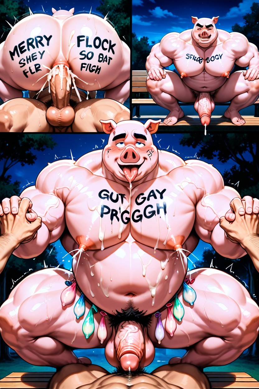 Thick Thighs, Body Writing, Sitting On Bench AI Gay Porn