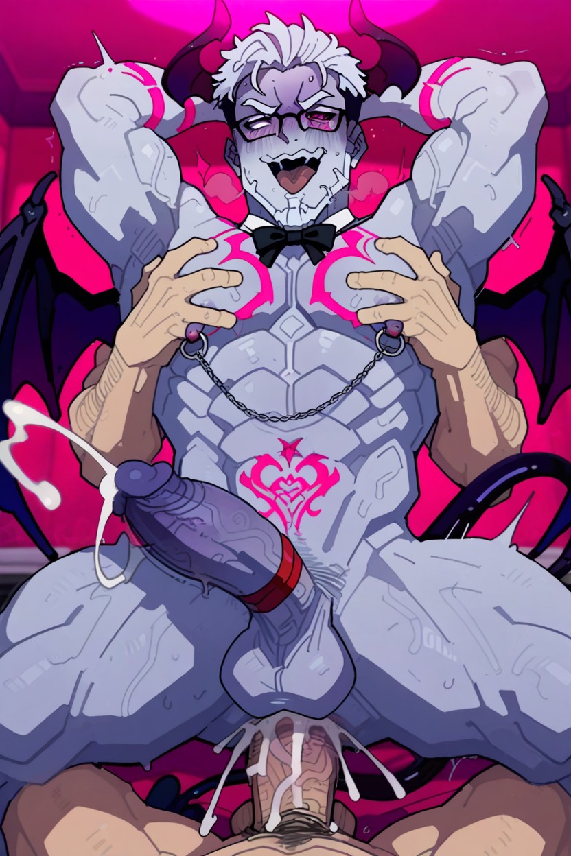 Demon With Pink Eyes, Stomach Bulge, Chest Tattoos AI Gay Porn