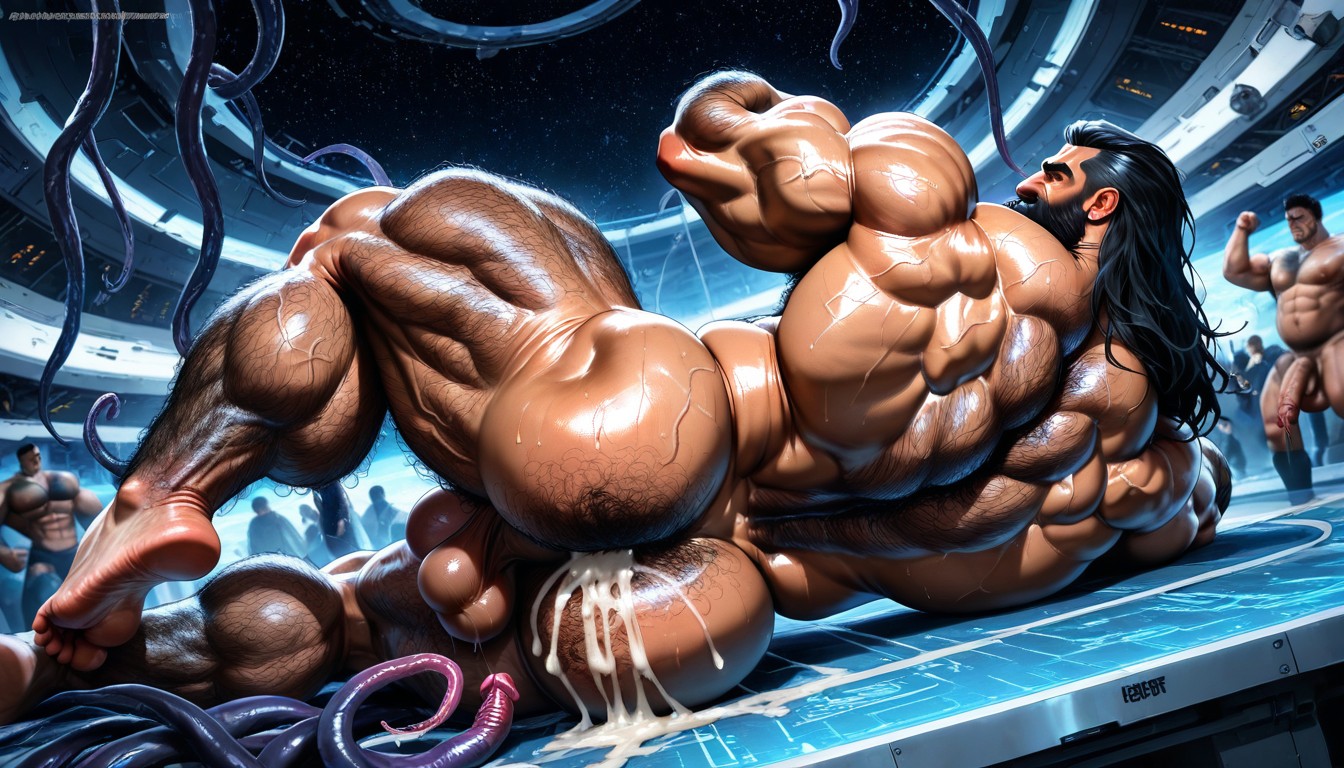 Excessive Hyper Hairy, Hyper Muscles, Squatting AI Gay Porn