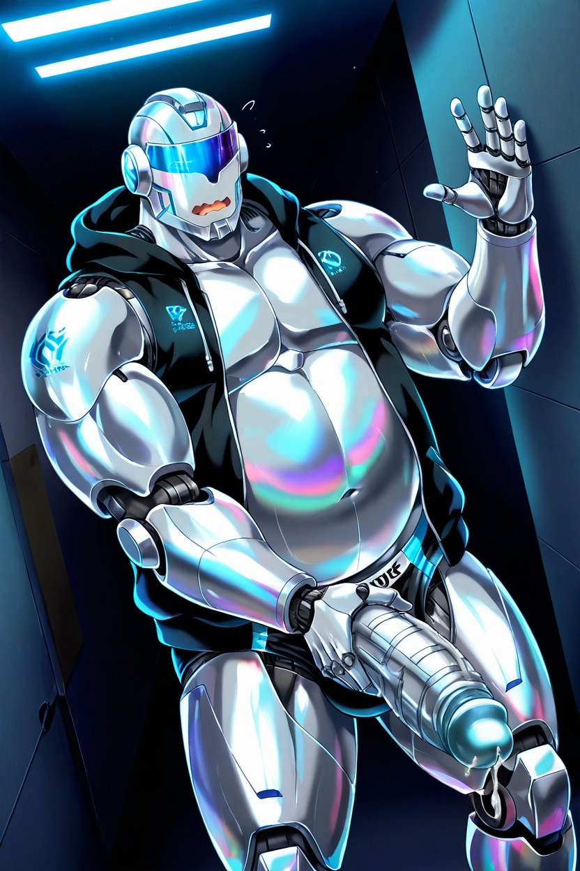 Faceless, Silver Sci-fi Robotic Mask Screen With Visor, Robot AI Gay Porn