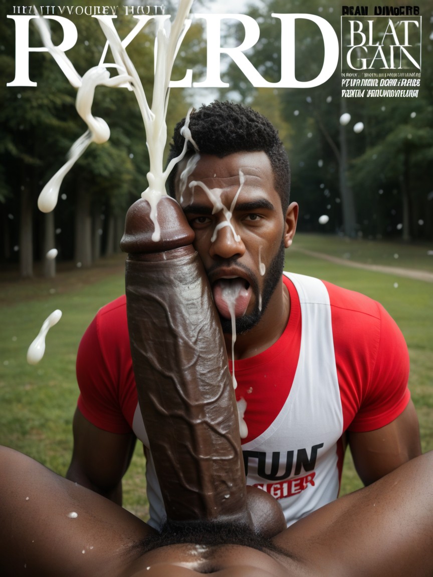 Cum Dripping Off Tongue, Huge Erect Hard Throbbing African Cock, Cum Facial AI Gay Porn