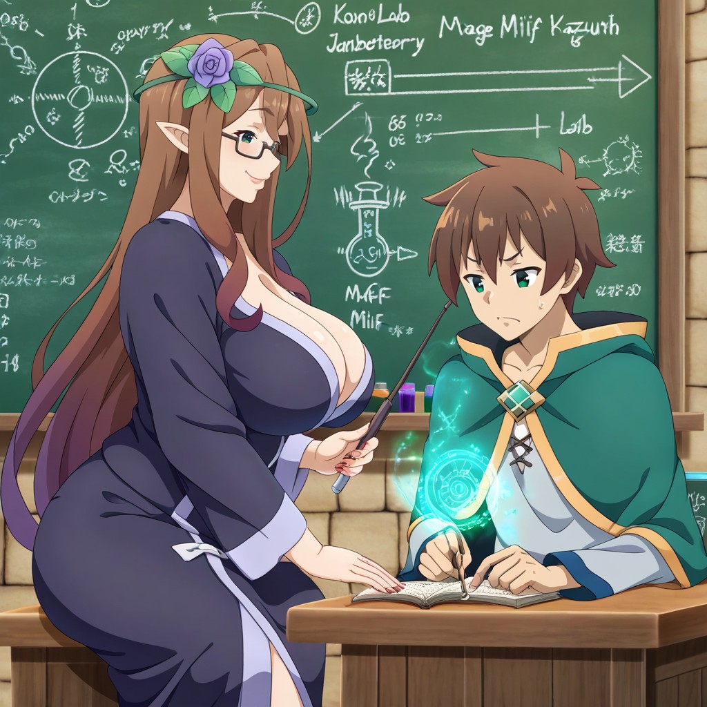Chalkboard Inside A Magic Laboratory Location, Milf, Side View AI Gay Porn