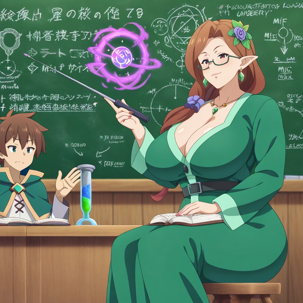 In The Center Of Chalkboard Is An Ejaculating Penis Diagram, Man Is Satou Kazuma From Konosuba, Spell Formulas AI Gay Porn