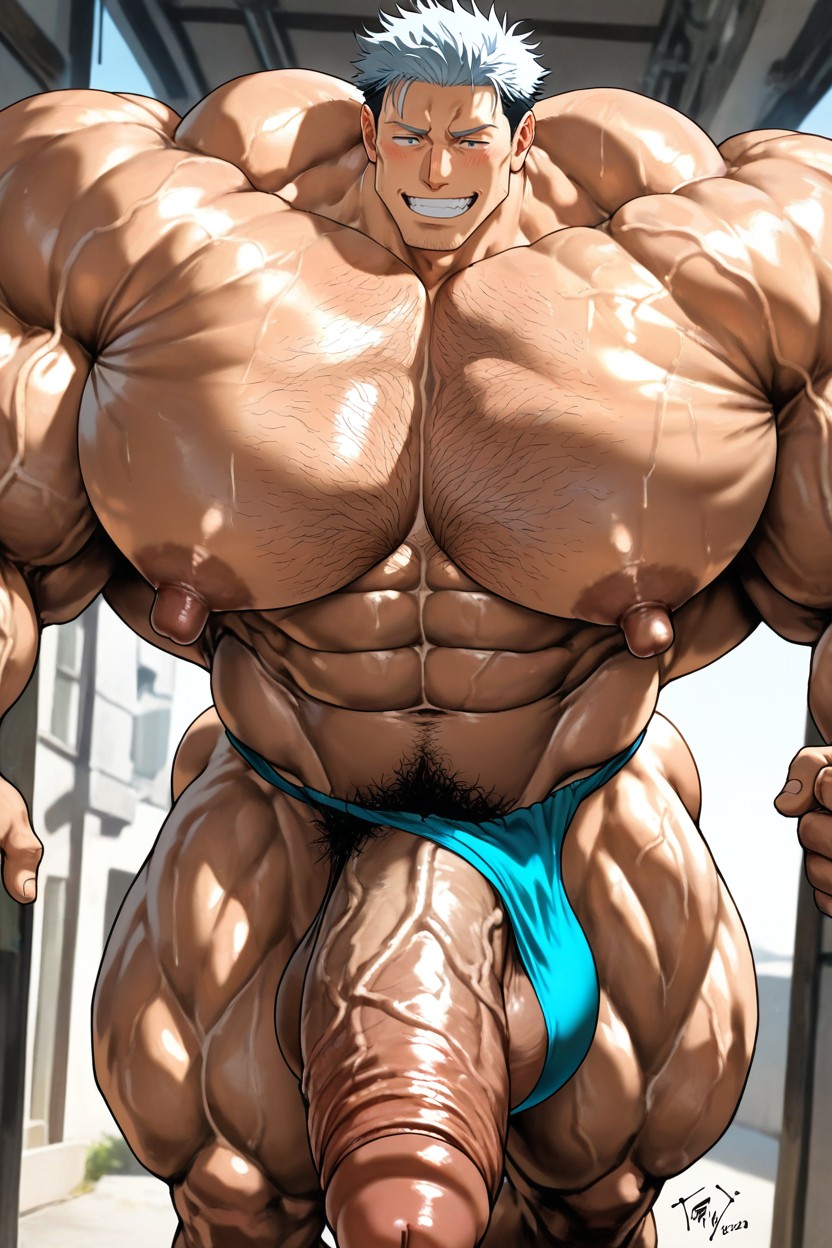 Hair Shaved On Sides, Zoom Out, Colossal Muscularity AI Gay Porn