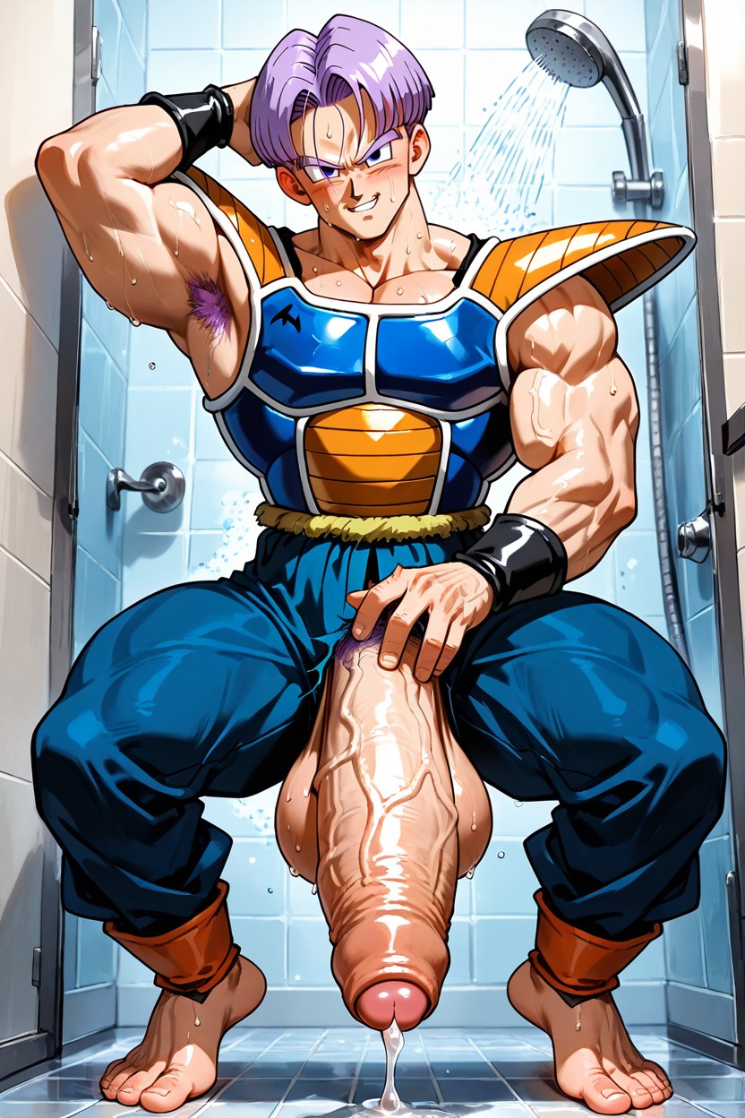 Blushing, Huge Muscular Thighs, White Cock AI Gay Porn