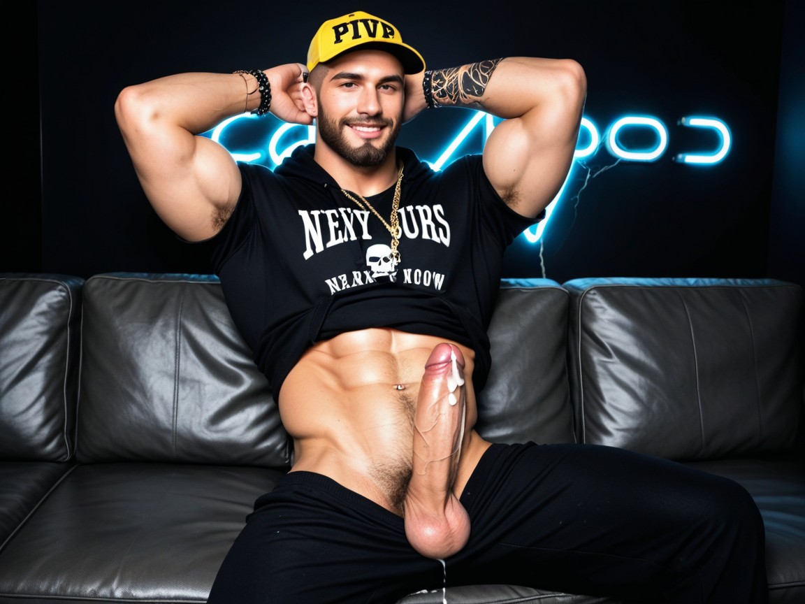 Strings Of Clear Precum, Muscular, Goth Guy AI Gay Porn