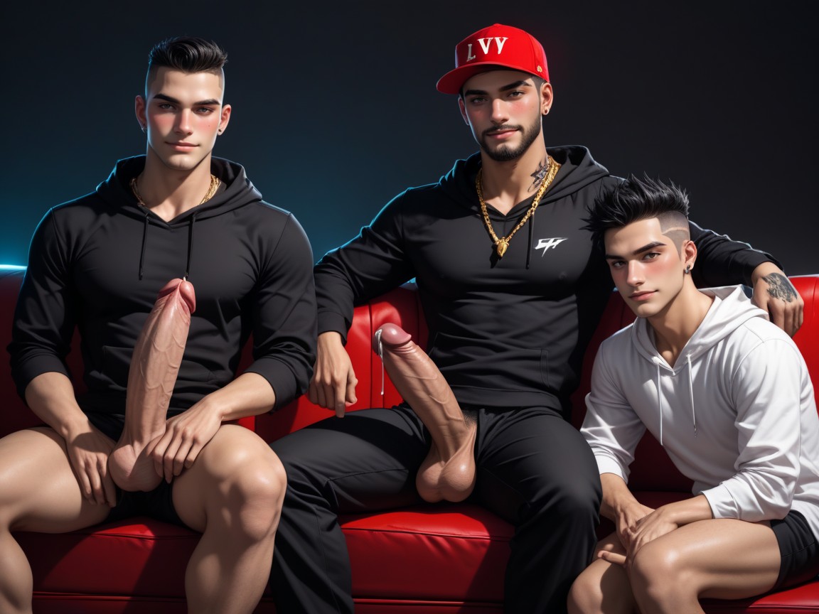 Tough And Rugged, Sitting Down Legs Spread, Private Domination In Vip Room AI Gay Porn