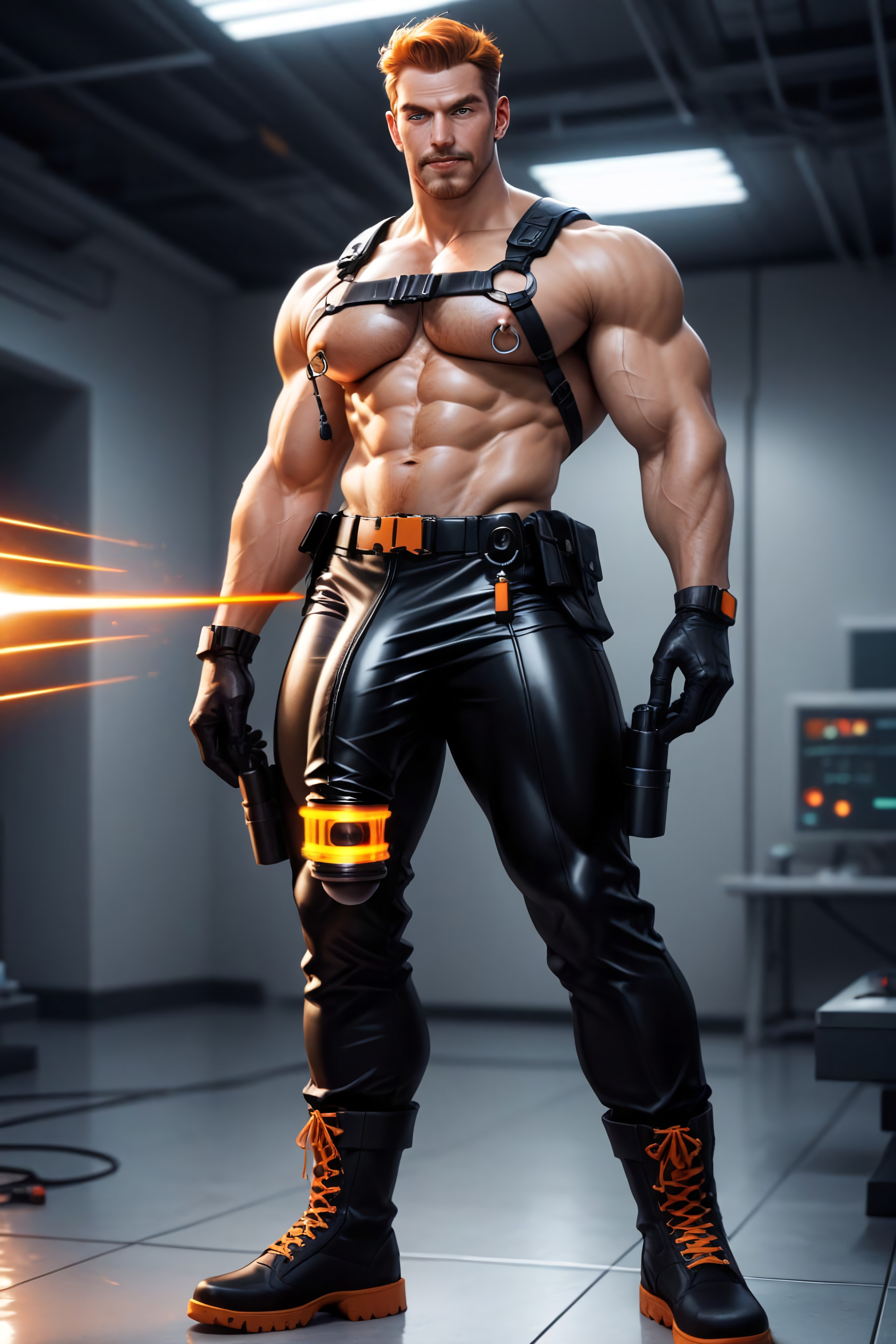 Large Ass, Holster On Thigh, Nipple Rings AI Gay Porn