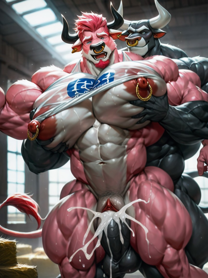 Cattle Furry, Perfect Cattle Furry Face, Bottom Focus Shot AI Gay Porn