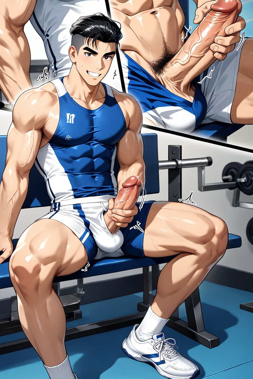 At Gym On Weight Lifting Bench, High Resolution, Korean AI Gay Porn