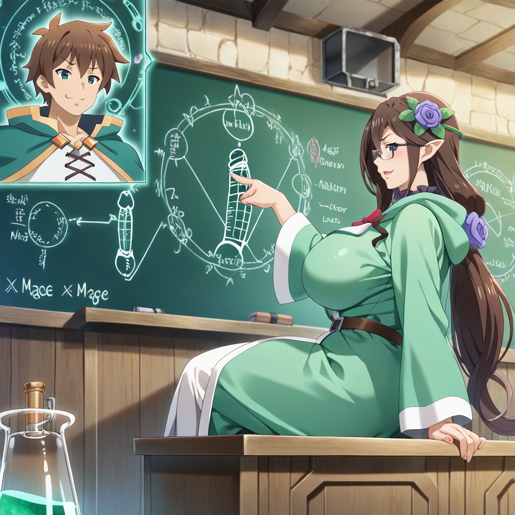 Long Hair, She Is Standing At A Chalkboard, Medieval Magic Laboratory AI Gay Porn