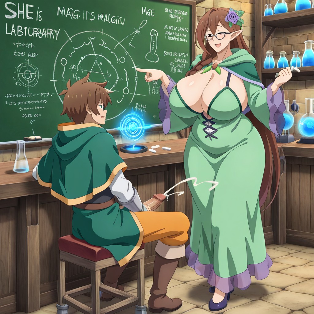 Lab, Pointing At Chalkboard With A Wooden Pointer, Magic Lab Location AI Gay Porn