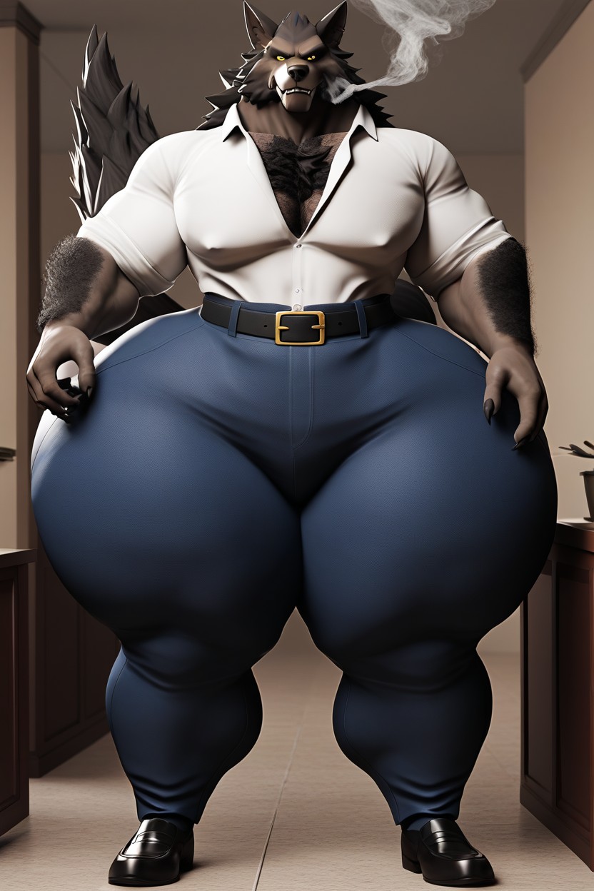 Detective, Dark Blue Dress Pants, Complete Hairy Body AI Gay Porn