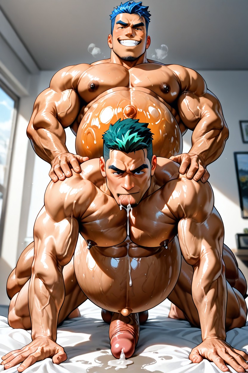 Bottom Hunk On Fours, Head Down Waist Up, Hyper Pregnant AI Gay Porn