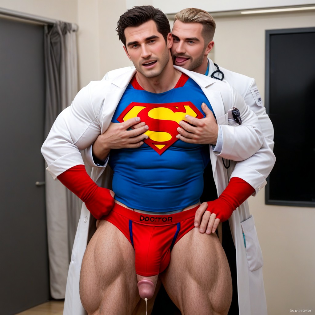 Gay, Full-face Blush, Blond Doctor Behind Him With Normal Chest AI Gay Porn