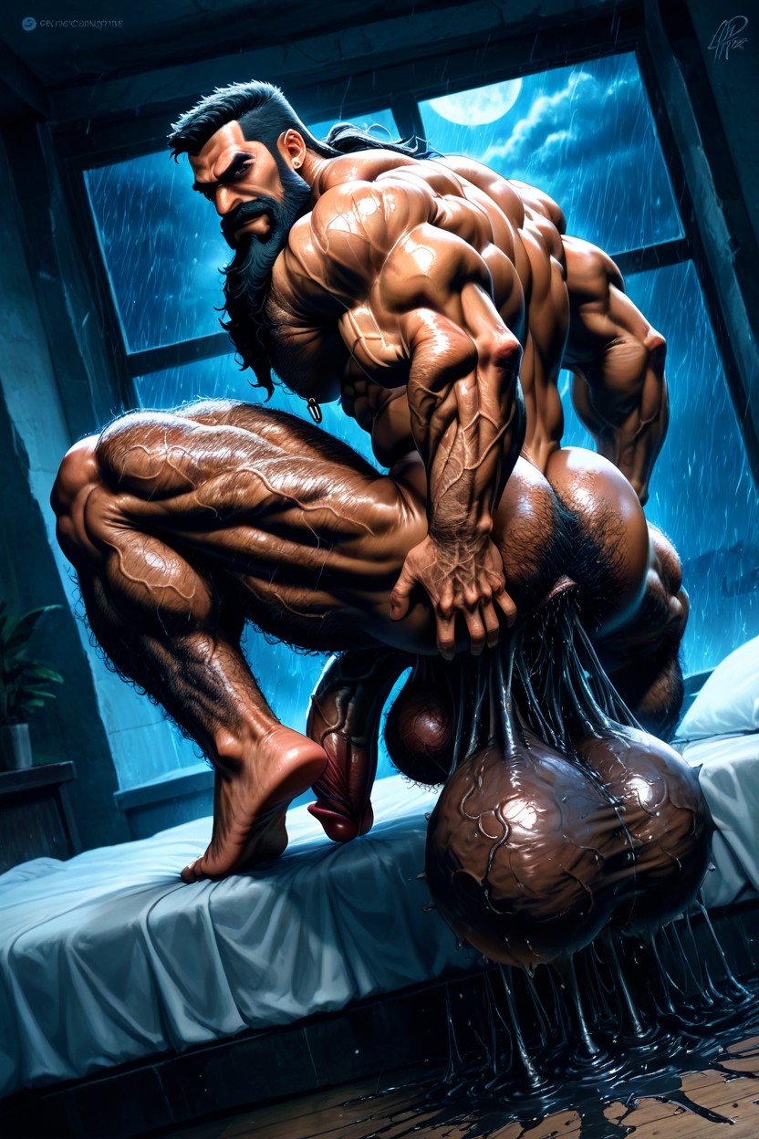 Face Visible, Incredibly Hairy Fur Trail And Abs, Veiny Muscles AI Gay Porn